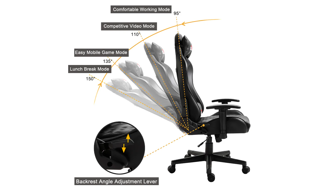 Bigzzia Ergonomic  PC & Racing Game Chair-172 Degree - Image 4