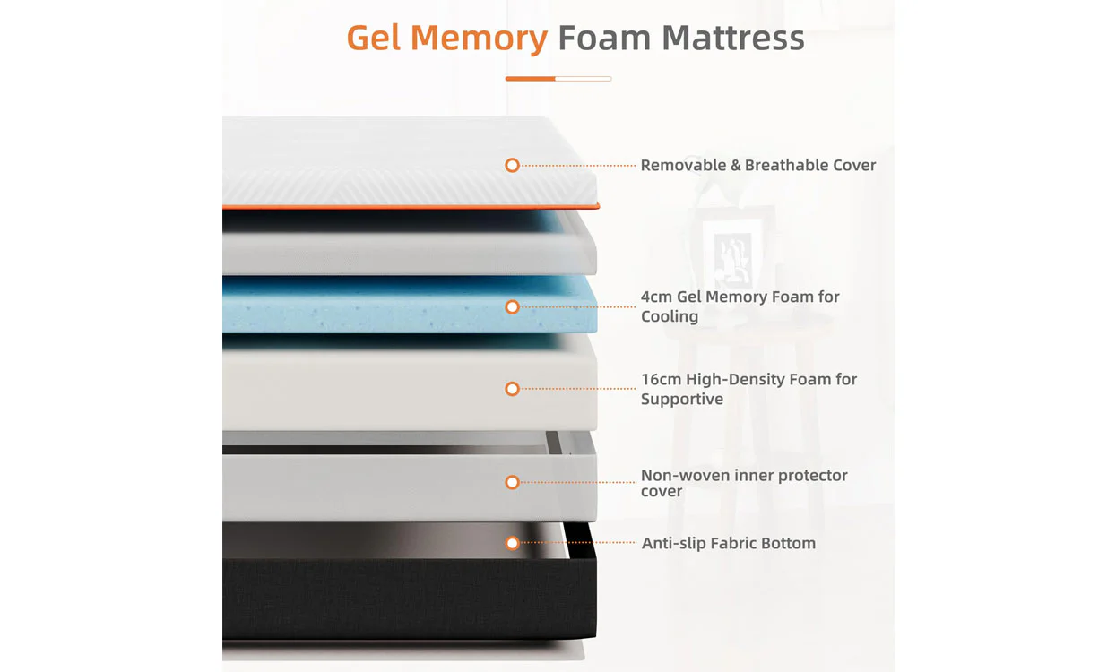 Vesgantti Mattress 16/18/20cm Gel Memory Foam Mattress for Cool Sleep & Pressure Relief - Medium - Image 4