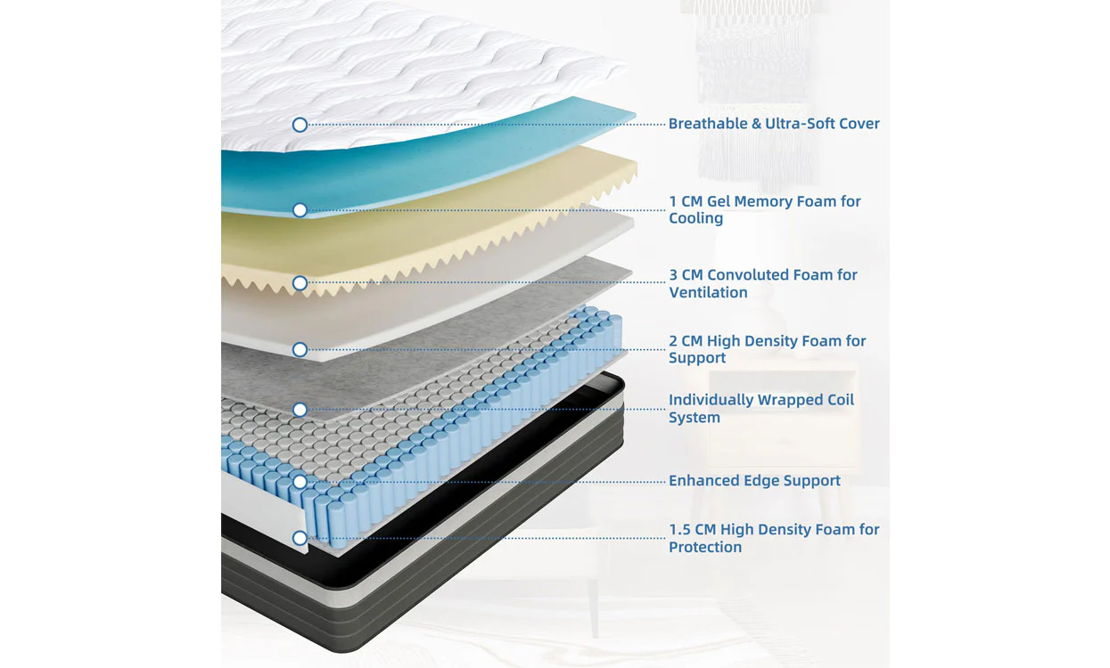 Vesgantti 10.2 Inch Hybrid Mattress with Individual Pocket Springs and Cooling Gel Memory Foam, Medium Firm - Image 4