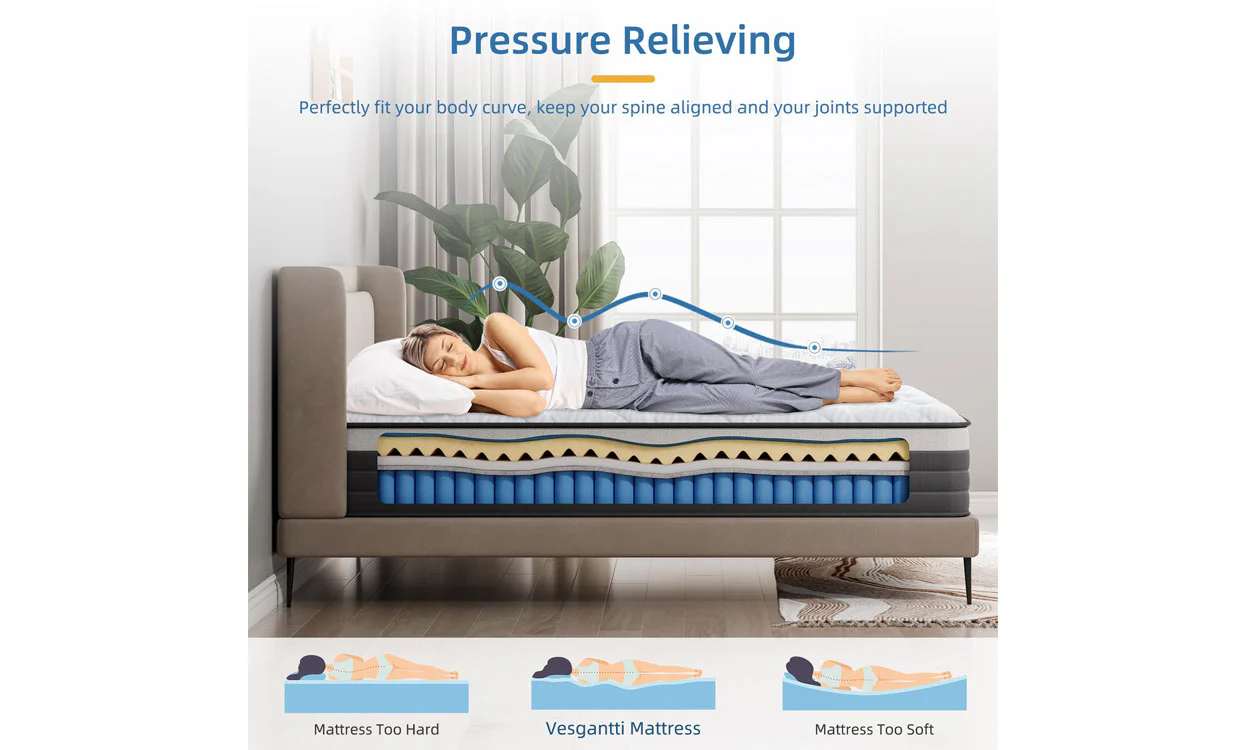 Vesgantti 10.2 Inch Hybrid Mattress with Individual Pocket Springs and Cooling Gel Memory Foam, Medium Firm - Image 6