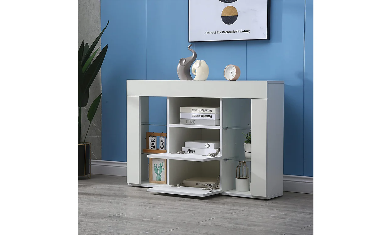 Dripex 100cm Corner TV Unit, High Gloss TV Stand with RGB Lights & Storage, Cabinet for 32–50'' TVs, White - Image 3