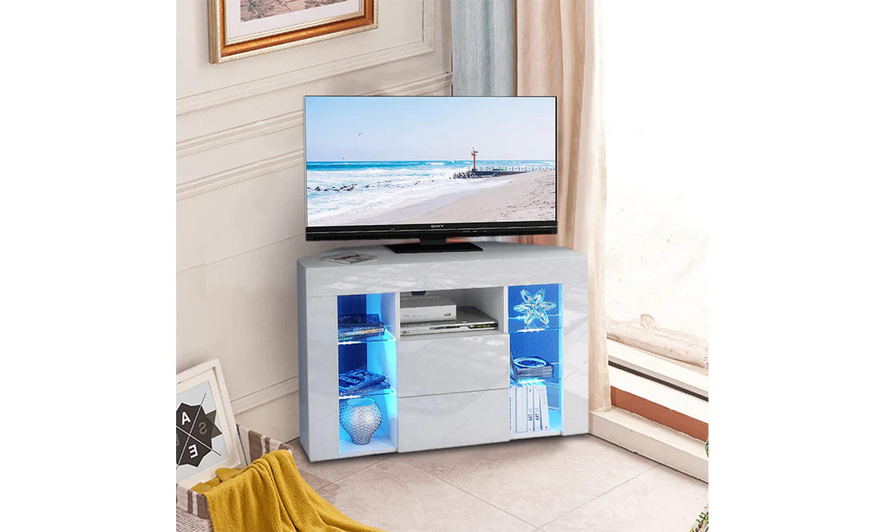 Dripex 100cm Corner TV Unit, High Gloss TV Stand with RGB Lights & Storage, Cabinet for 32–50'' TVs, White - Image 5