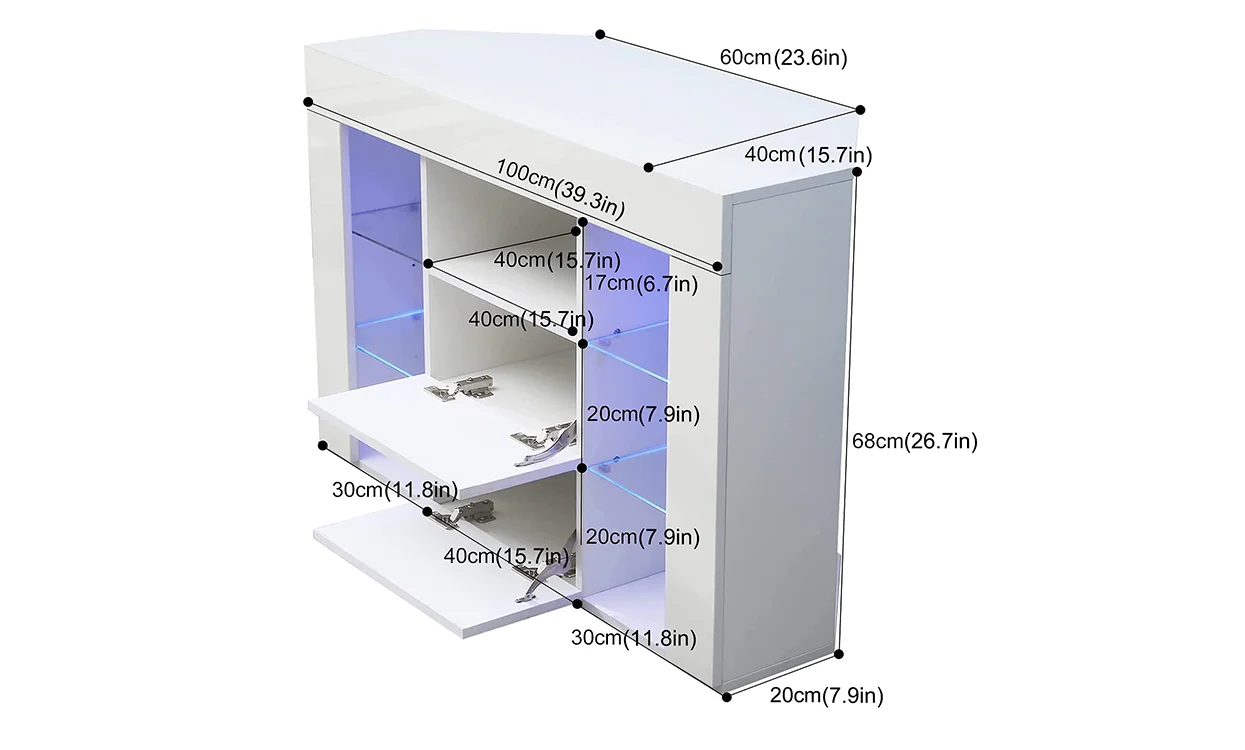 Dripex 100cm Corner TV Unit, High Gloss TV Stand with RGB Lights & Storage, Cabinet for 32–50'' TVs, White - Image 7