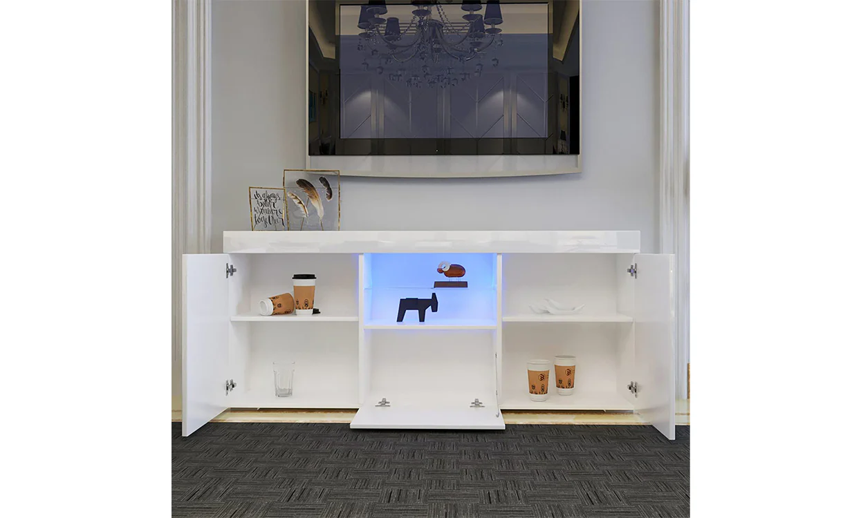 Dripex 135cm LED TV Cabinet, Modern High Gloss TV Stand with Ambient Lights & Storage, Entertainment Unit for 22''-55'' TVs, White - Image 3