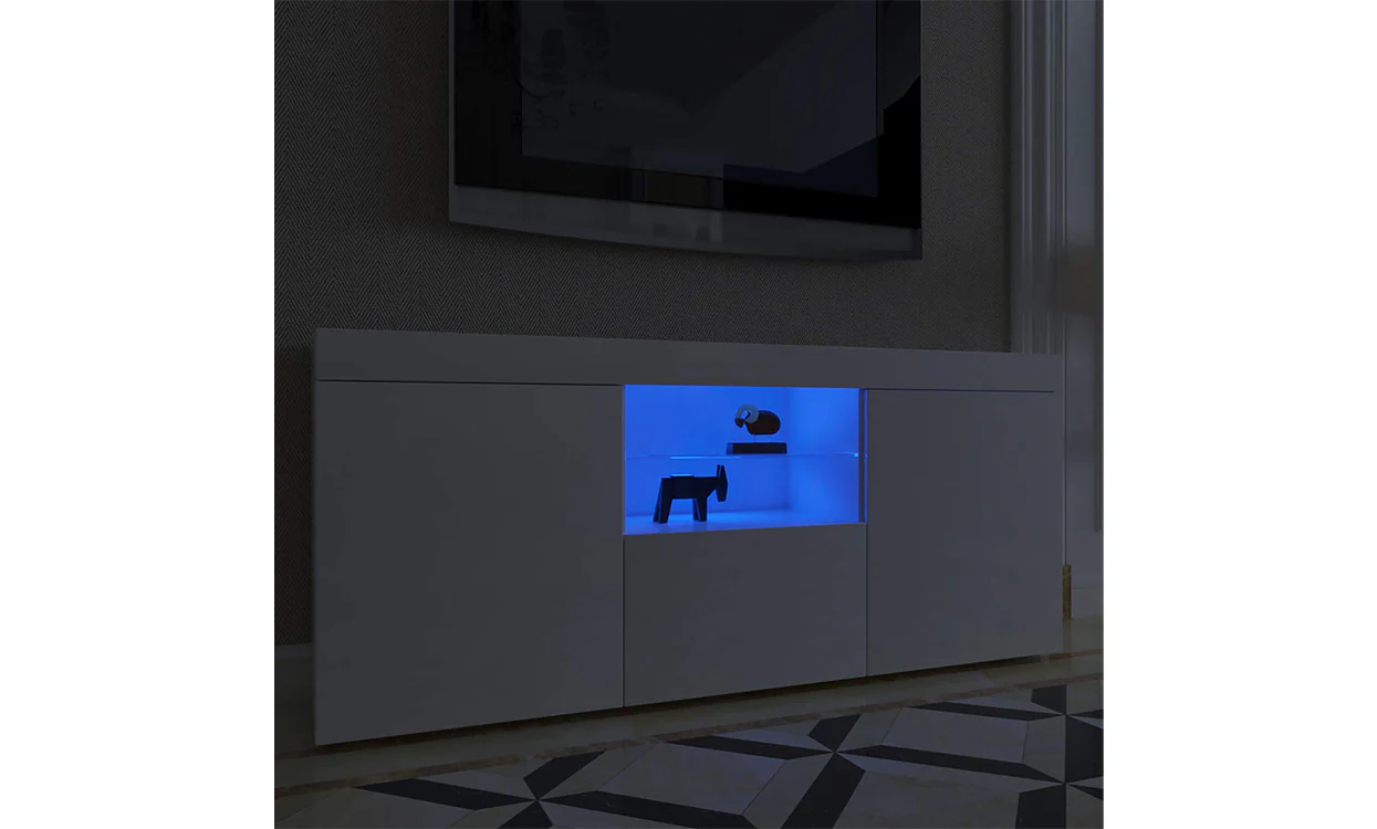 Dripex 135cm LED TV Cabinet, Modern High Gloss TV Stand with Ambient Lights & Storage, Entertainment Unit for 22''-55'' TVs, White - Image 7