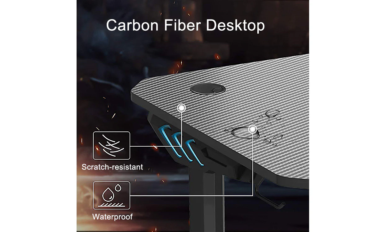 Dripex 44.5" Gaming Desk, T-Shaped Ergonomic Gaming Desk for PC with Cup Holder, Headphone Hook & Storage Basket, Black - Image 7