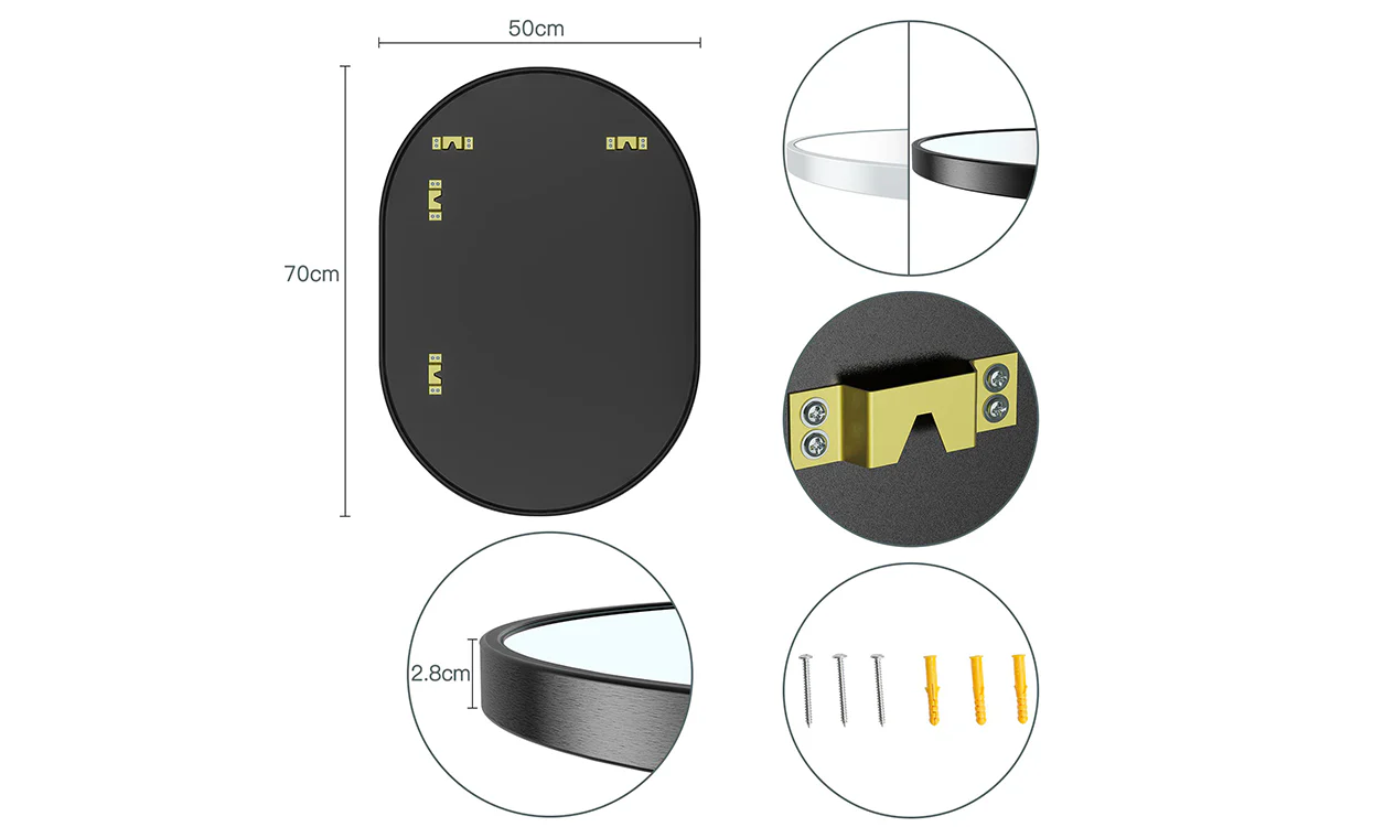 Dripex 50 x 70cm Oval Mirror, Wall Mounted Bathroom Mirror, Horizontal or Vertical Hanging Wall Mirror for Living Room - Image 4