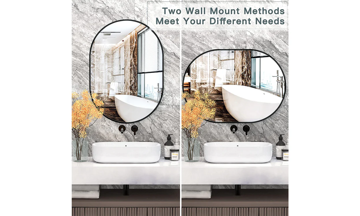 Dripex 50 x 70cm Oval Mirror, Wall Mounted Bathroom Mirror, Horizontal or Vertical Hanging Wall Mirror for Living Room - Image 6