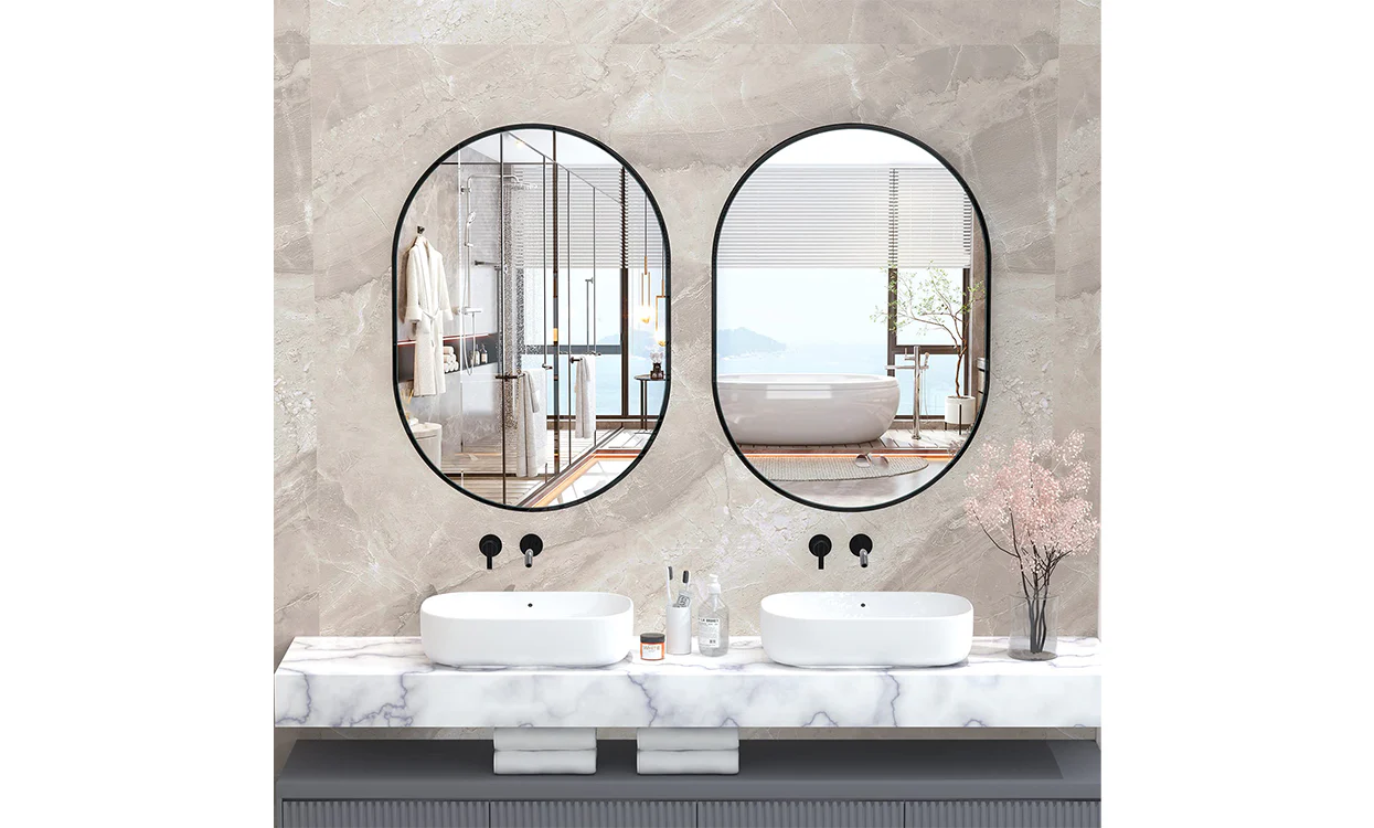 Dripex 50 x 70cm Oval Mirror, Wall Mounted Bathroom Mirror, Horizontal or Vertical Hanging Wall Mirror for Living Room - Image 7