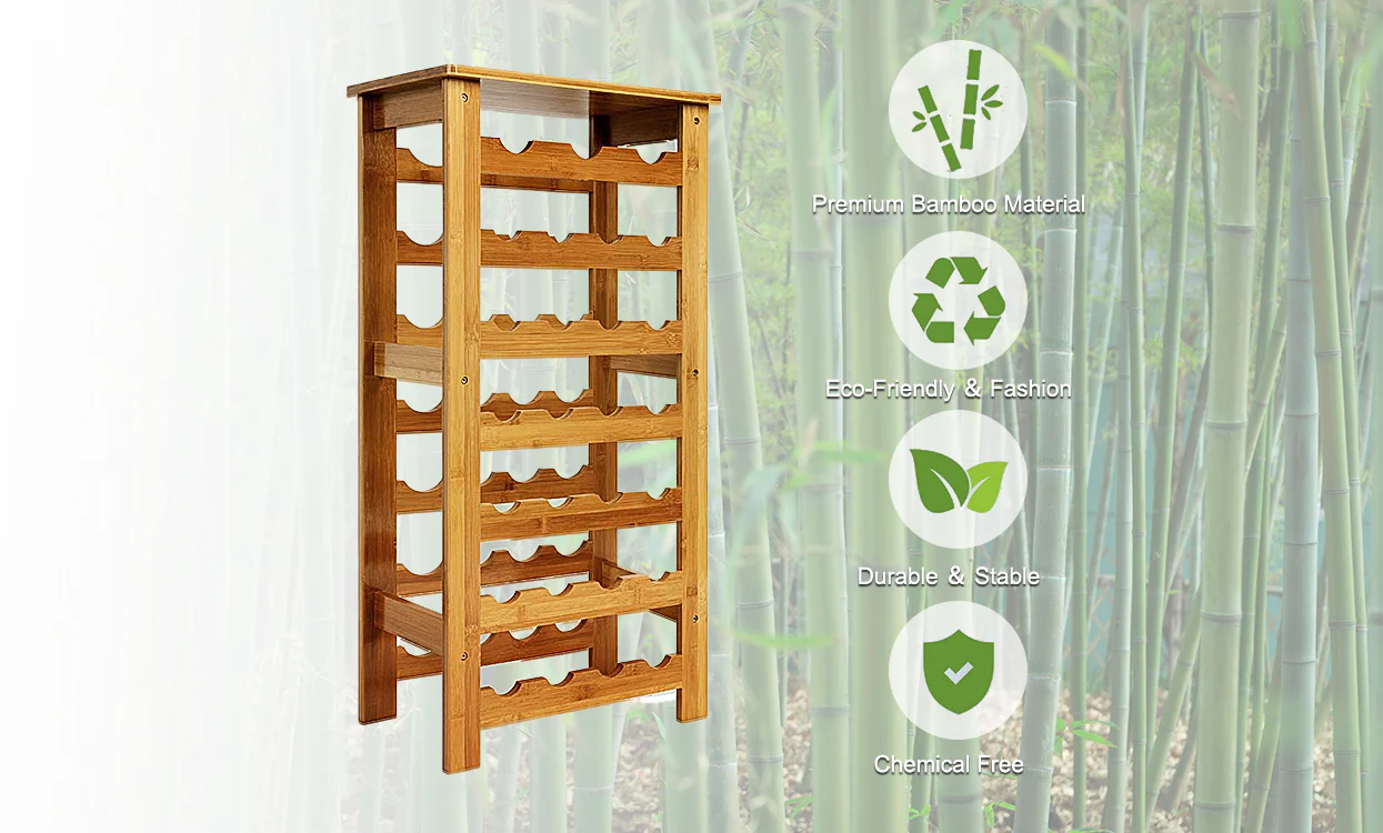 Dripex Bamboo Wine Rack 7 Tier 27 Bottle Wine Holder Wine Storage Rack Free Standing Display Shelves for Home Kitchen - Image 6