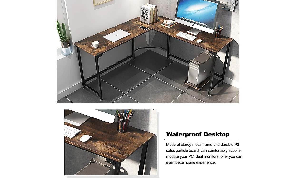 Dripex Corner Computer Desk, L Shaped Corner Gaming Desk for PC with CPU Stand - Image 3