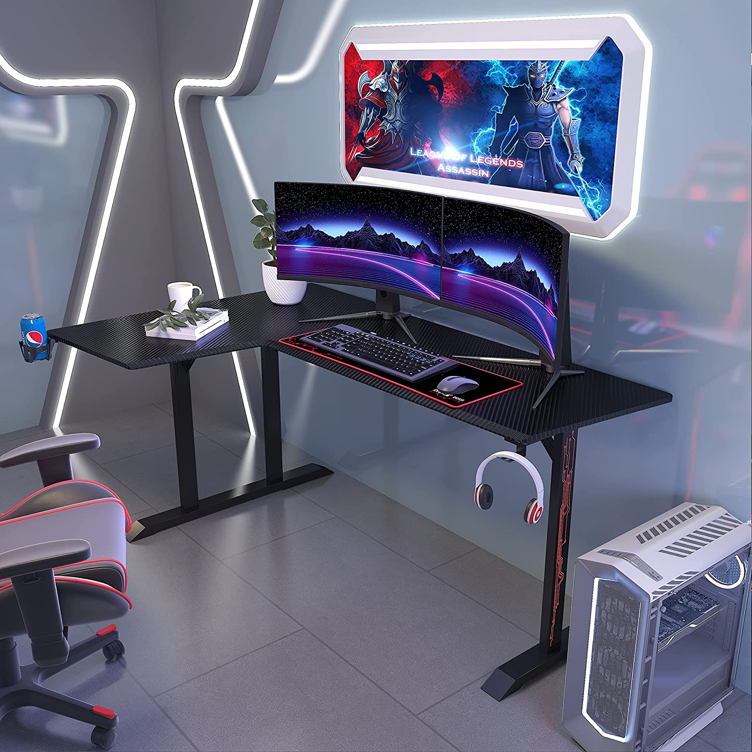 Dripex Ergonomic L Shape Computer Desk Large Carbon Fiber Desktop Surface - Image 3