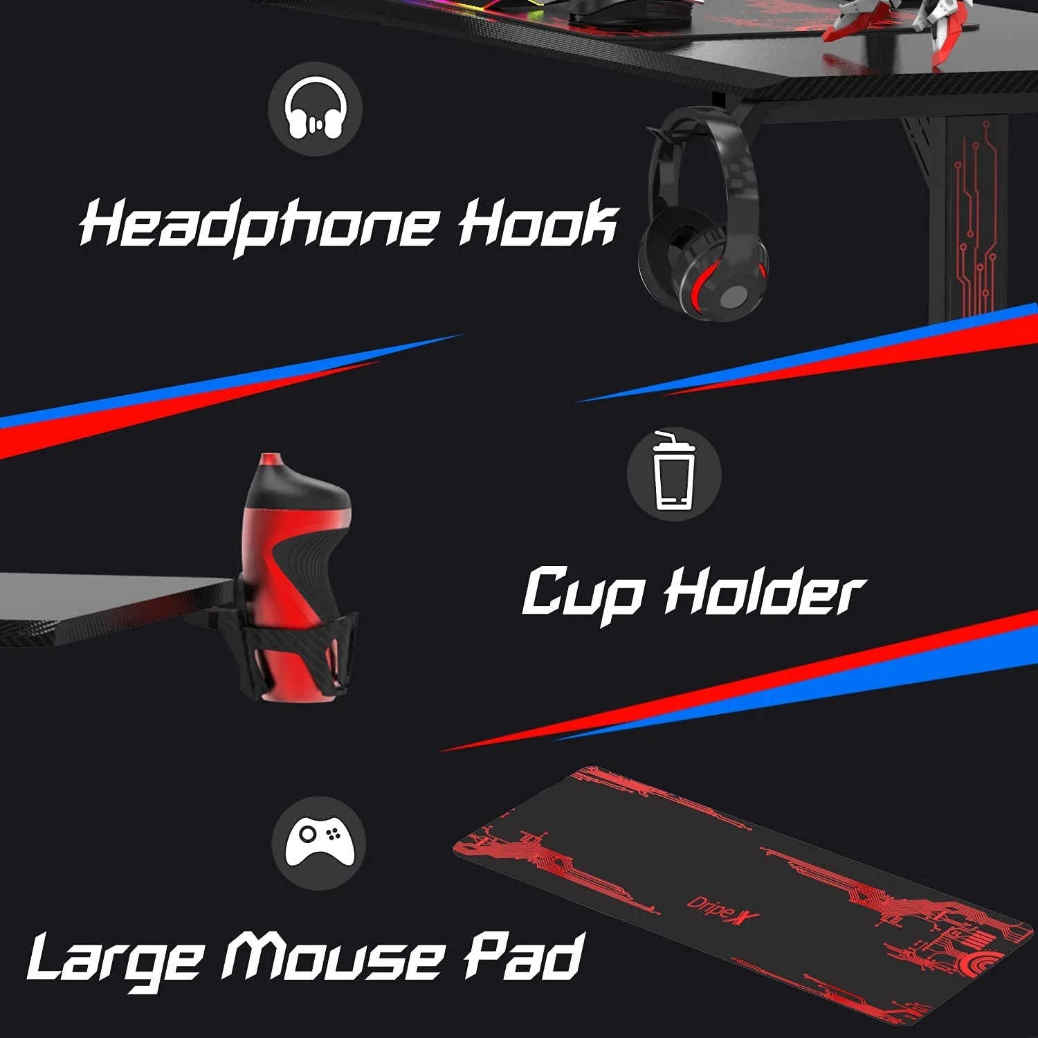 Dripex Ergonomic L Shape Computer Desk Large Carbon Fiber Desktop Surface - Image 4