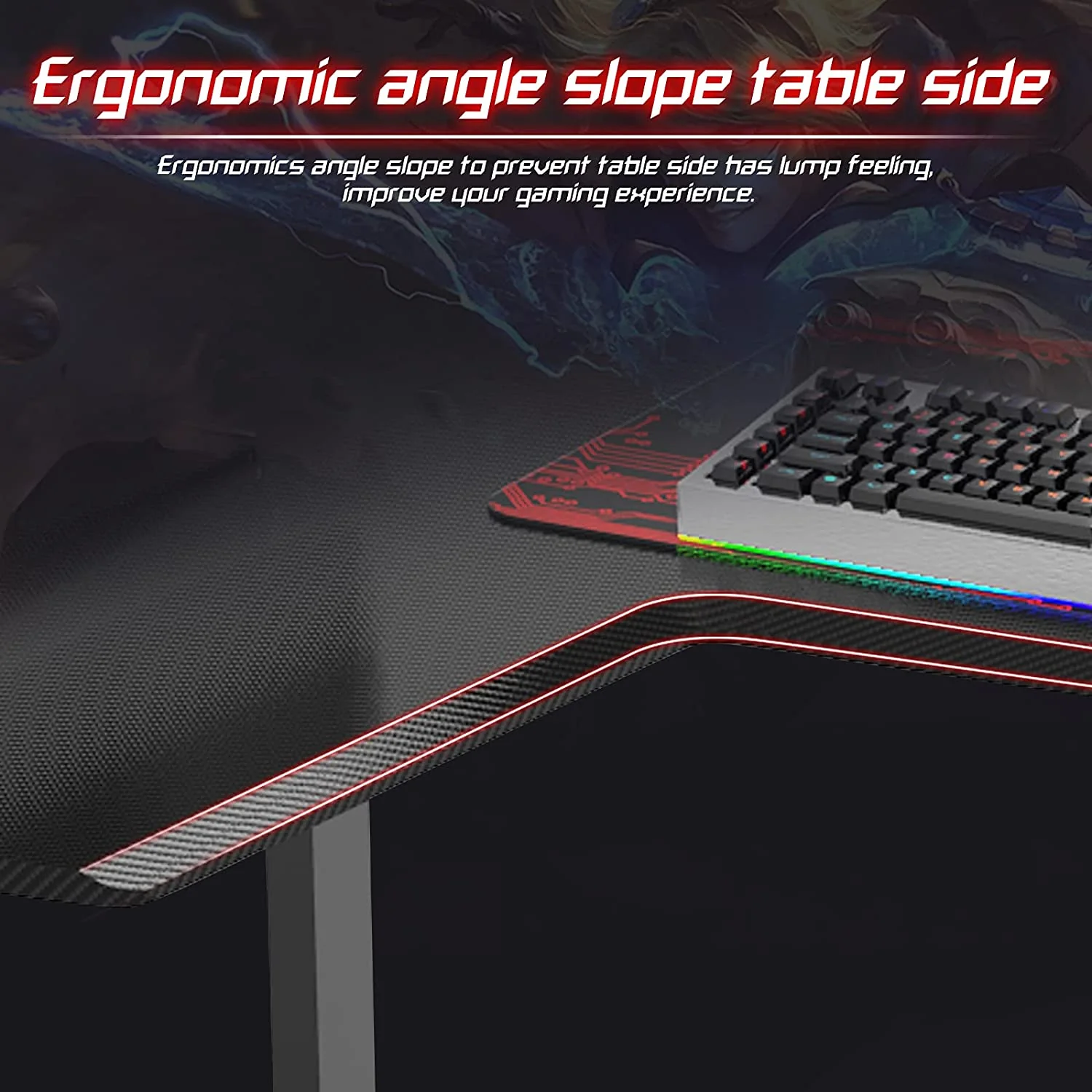 Dripex Ergonomic L Shape Computer Desk Large Carbon Fiber Desktop Surface - Image 6