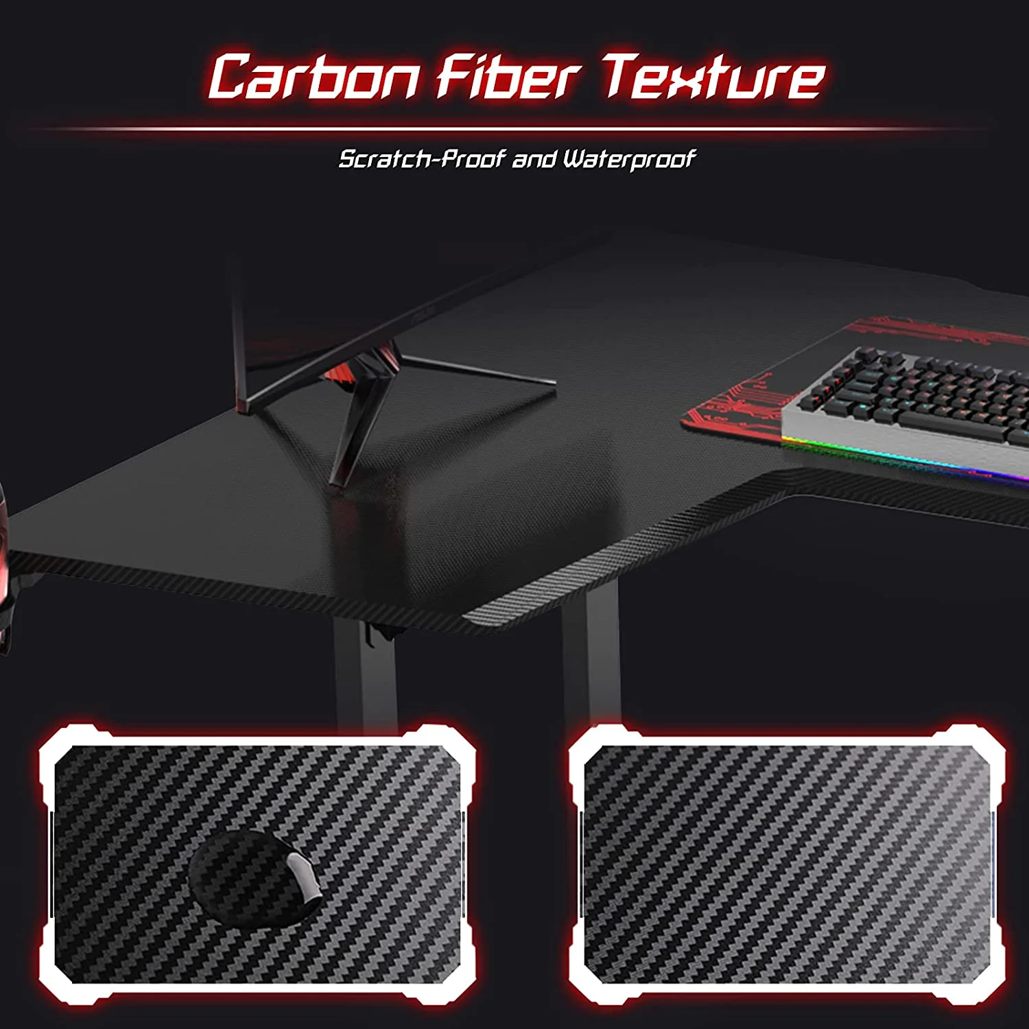 Dripex Ergonomic L Shape Computer Desk Large Carbon Fiber Desktop Surface - Image 7