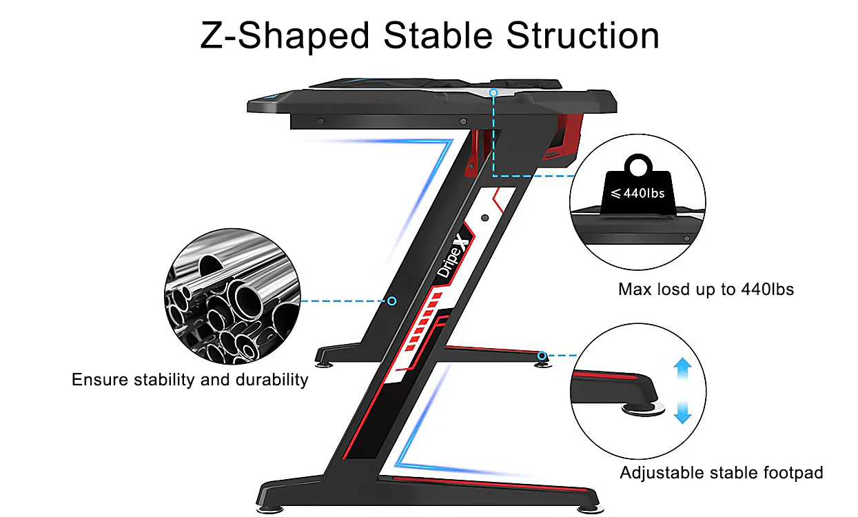 Dripex Ergonomic Z-Shaped Gaming Desk - Image 7
