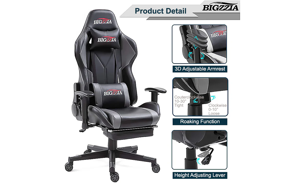 Bigzzia Gaming Chair - Ergonomic Office Chair (with footrest) - Image 4