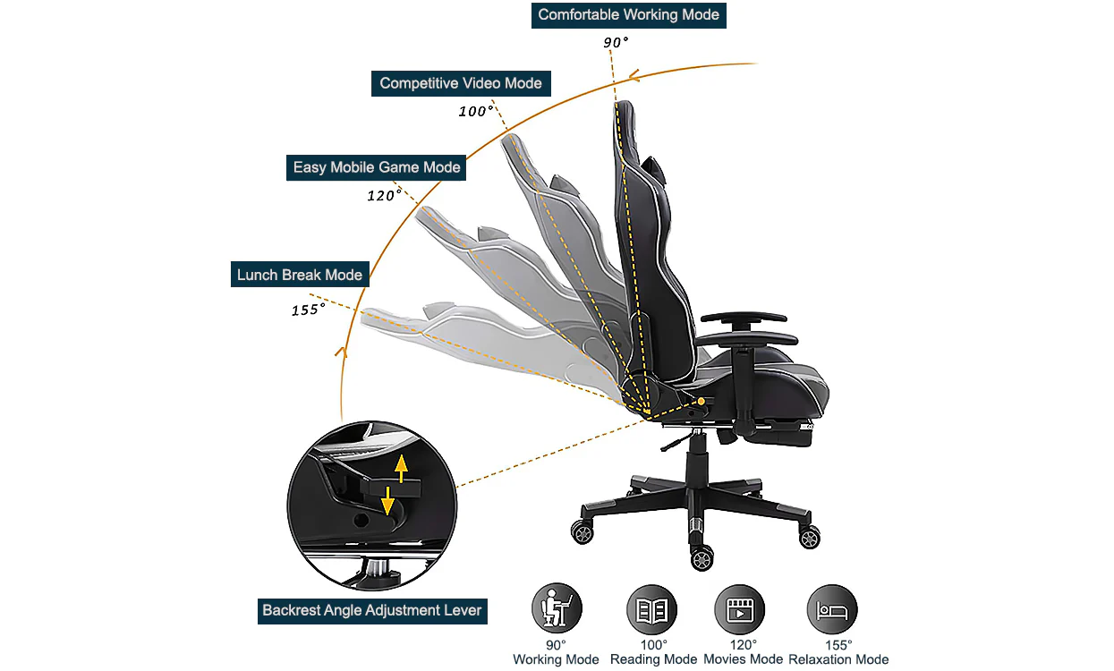 Bigzzia Gaming Chair - Ergonomic Office Chair (with footrest) - Image 6