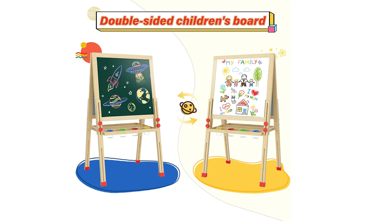 Dripex Kid’s Wooden Art Easel, Double-Sided Height Adjustable Painting Blackboard with Magnetic Accessories Chalk and Sponge - Image 6