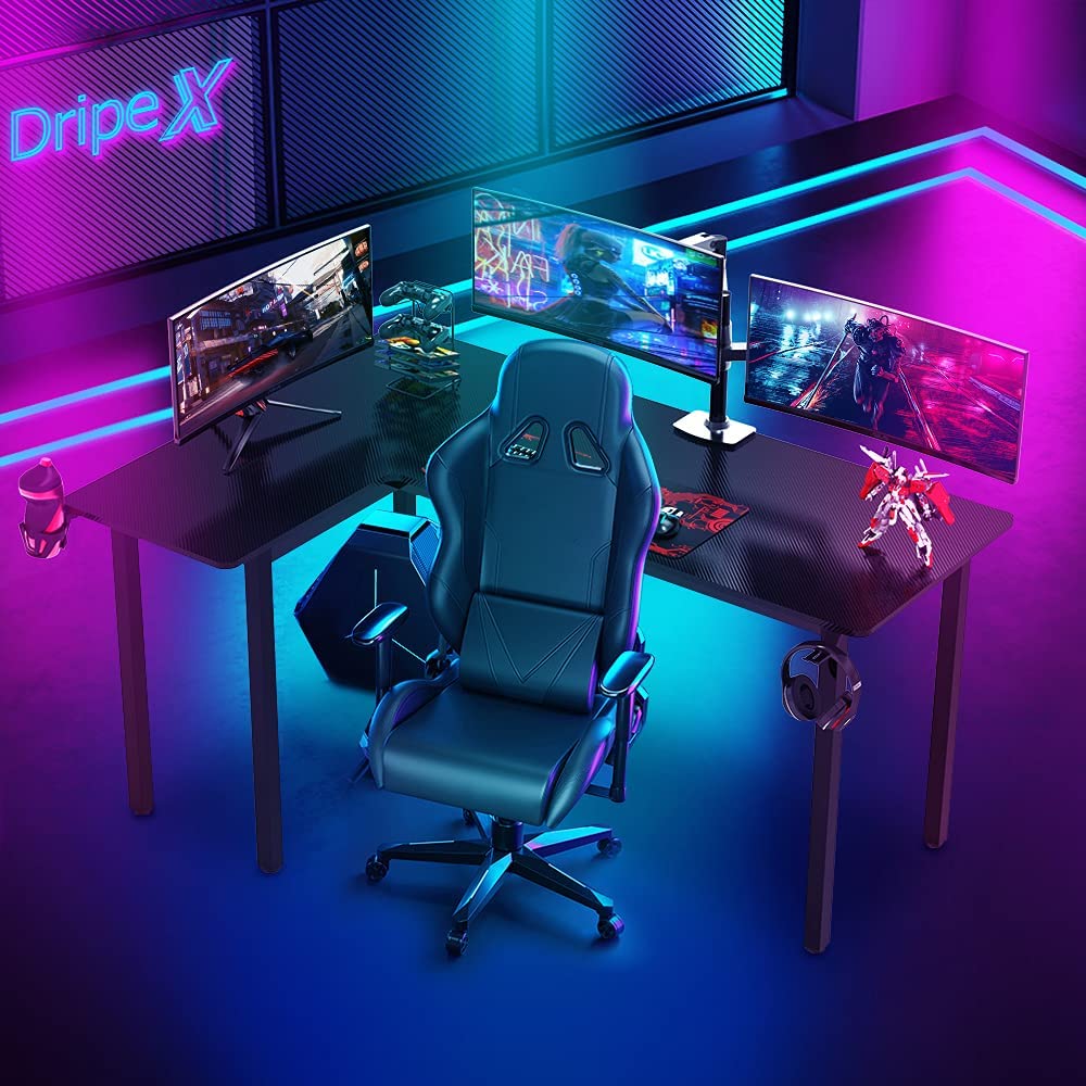 Dripex L shaped Corner Gaming Desk Large Desktop Surface with Cup Holder - Image 3