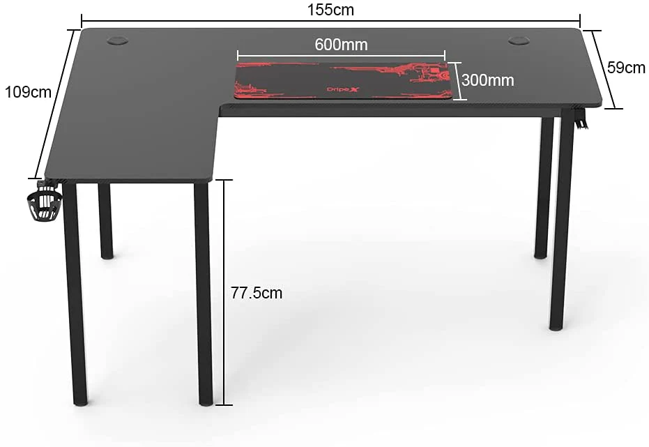 Dripex L shaped Corner Gaming Desk Large Desktop Surface with Cup Holder - Image 5