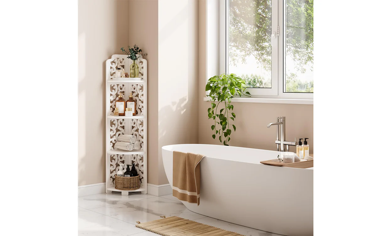 Dripex White Corner Shelf, Free Standing Shelf, Floor Storage Unit for Bathroom, Living Room or Bedroom - Image 7