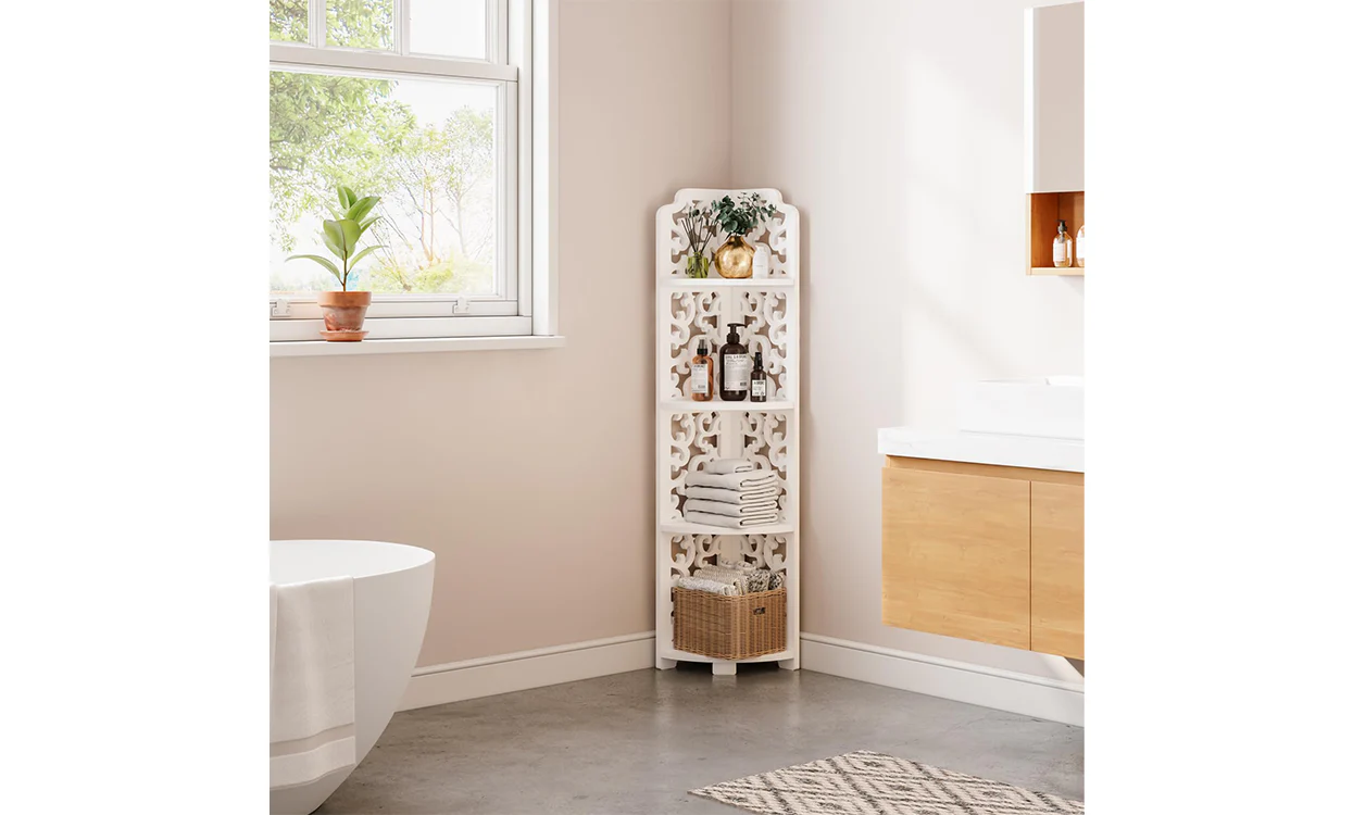 Dripex White Corner Shelf, Free Standing Shelf, Floor Storage Unit for Bathroom, Living Room or Bedroom - Image 8