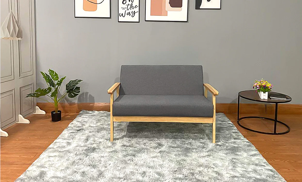 iropro 2 Seater  Wooden Frame Linen Square Arm Sofa - Image 7