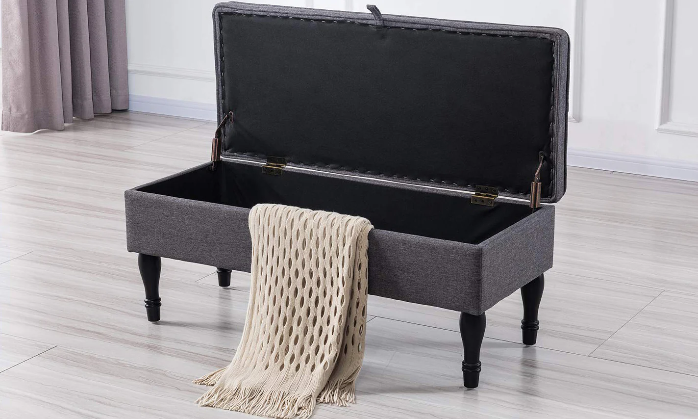 Rectangular Tufted Fabric Storage  Bench - Image 10