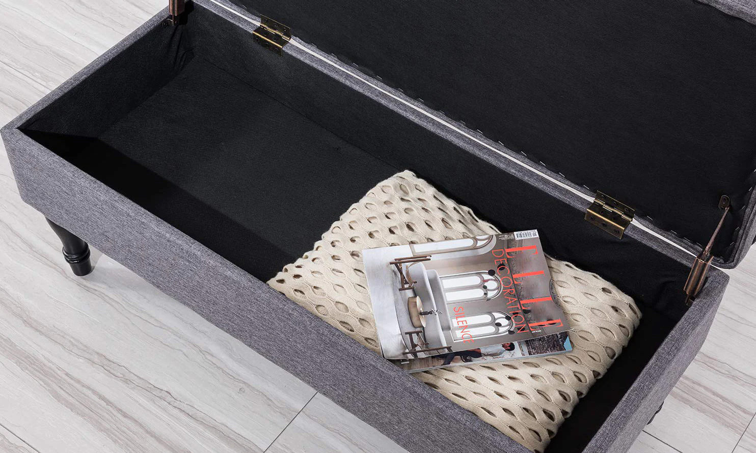 Rectangular Tufted Fabric Storage  Bench - Image 11