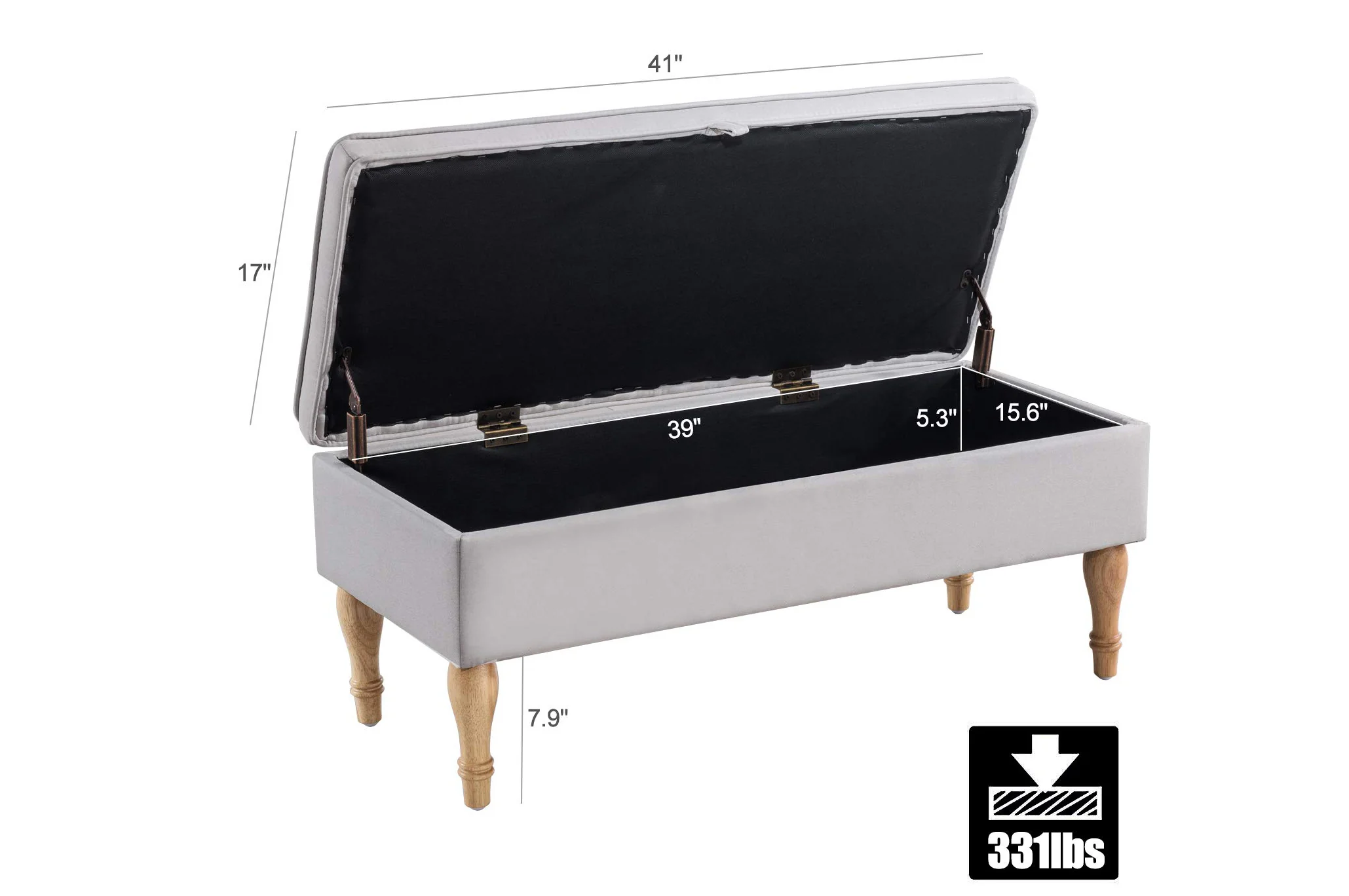 Rectangular Tufted Fabric Storage  Bench - Image 4