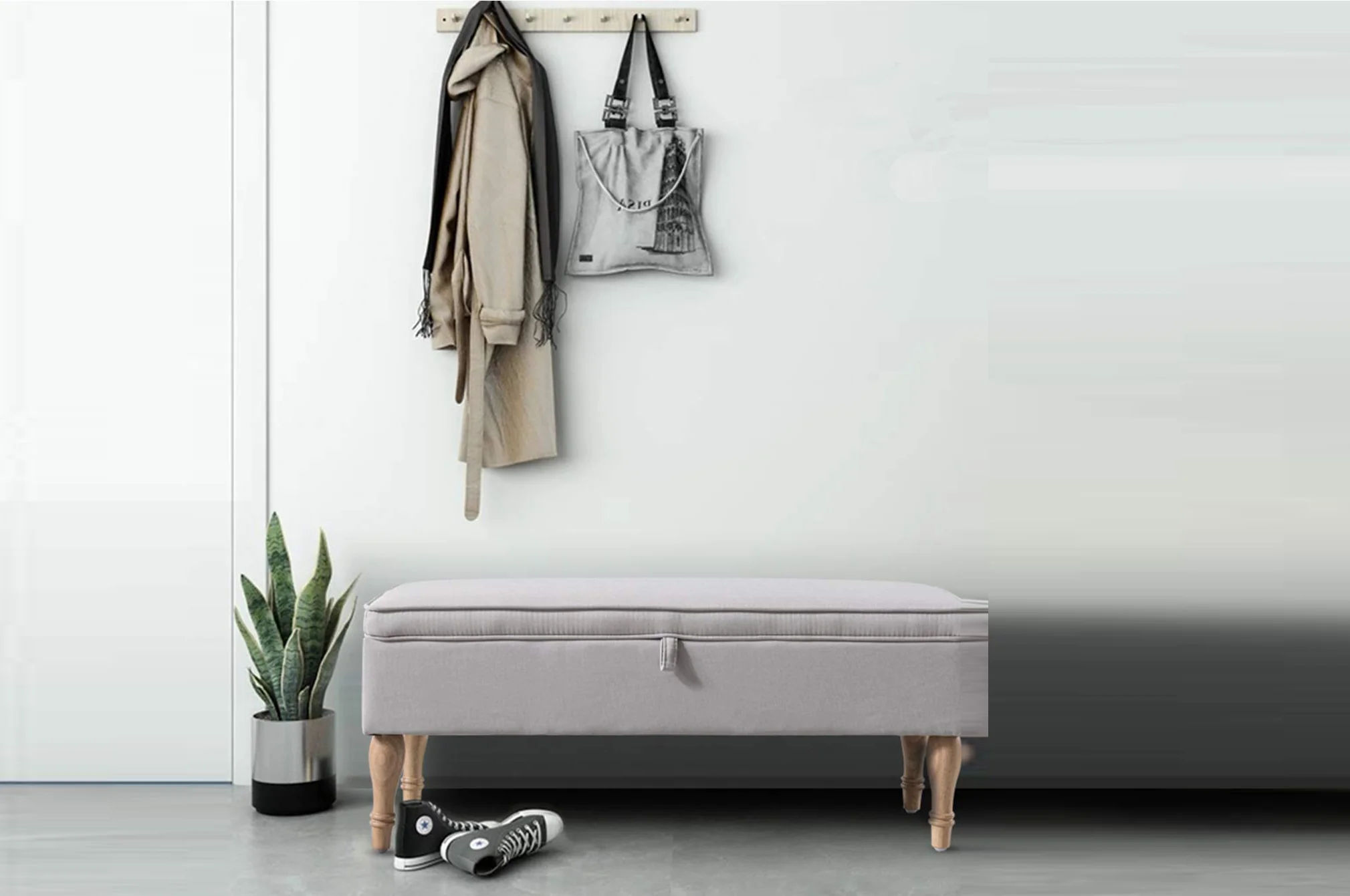 Rectangular Tufted Fabric Storage  Bench - Image 5