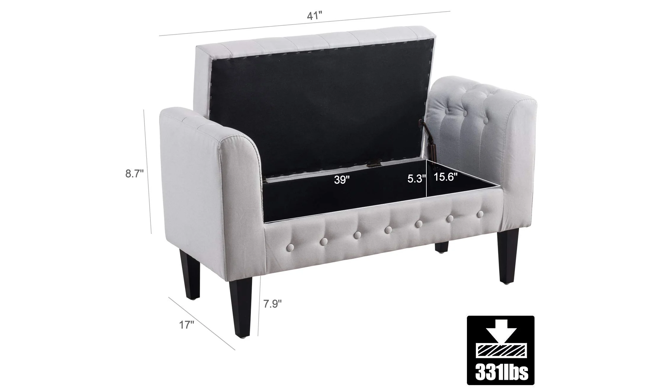 Tufted Fabric Bench Storage - Image 5