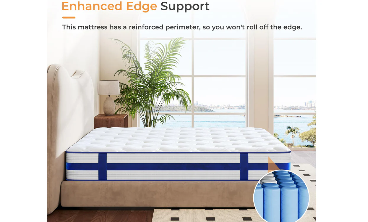 Vesgantti 10.2 Inch Blue Velvet Mattress Cooling Memory Foam Top, Medium Firm with Enhanced Edge Support - Image 5