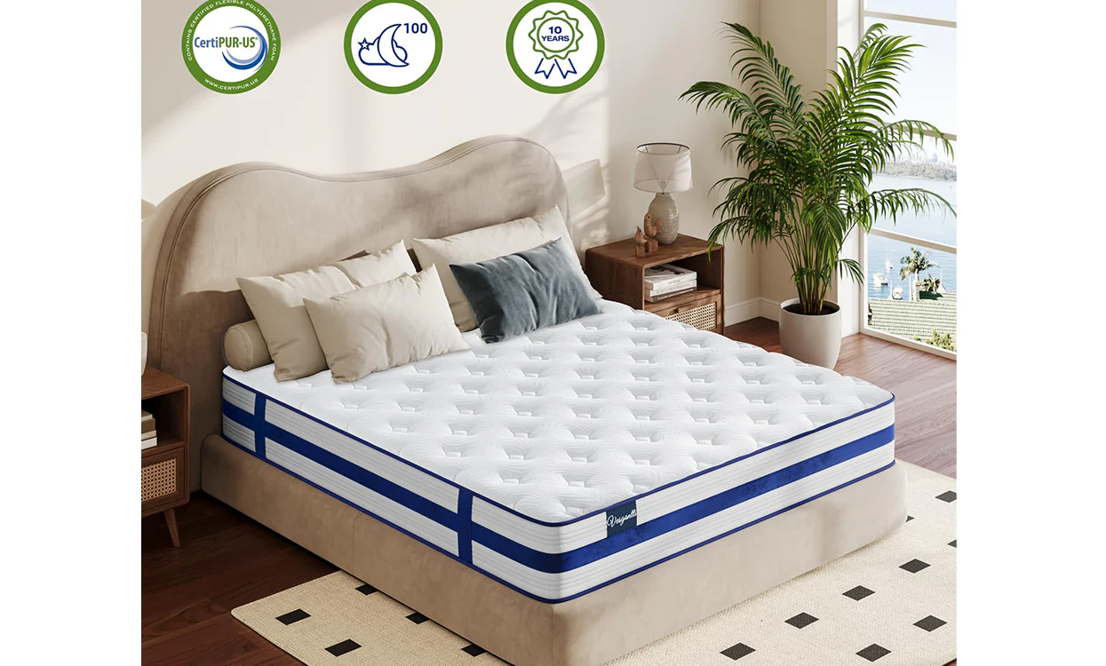 Vesgantti 10.2 Inch Blue Velvet Mattress Cooling Memory Foam Top, Medium Firm with Enhanced Edge Support - Image 6