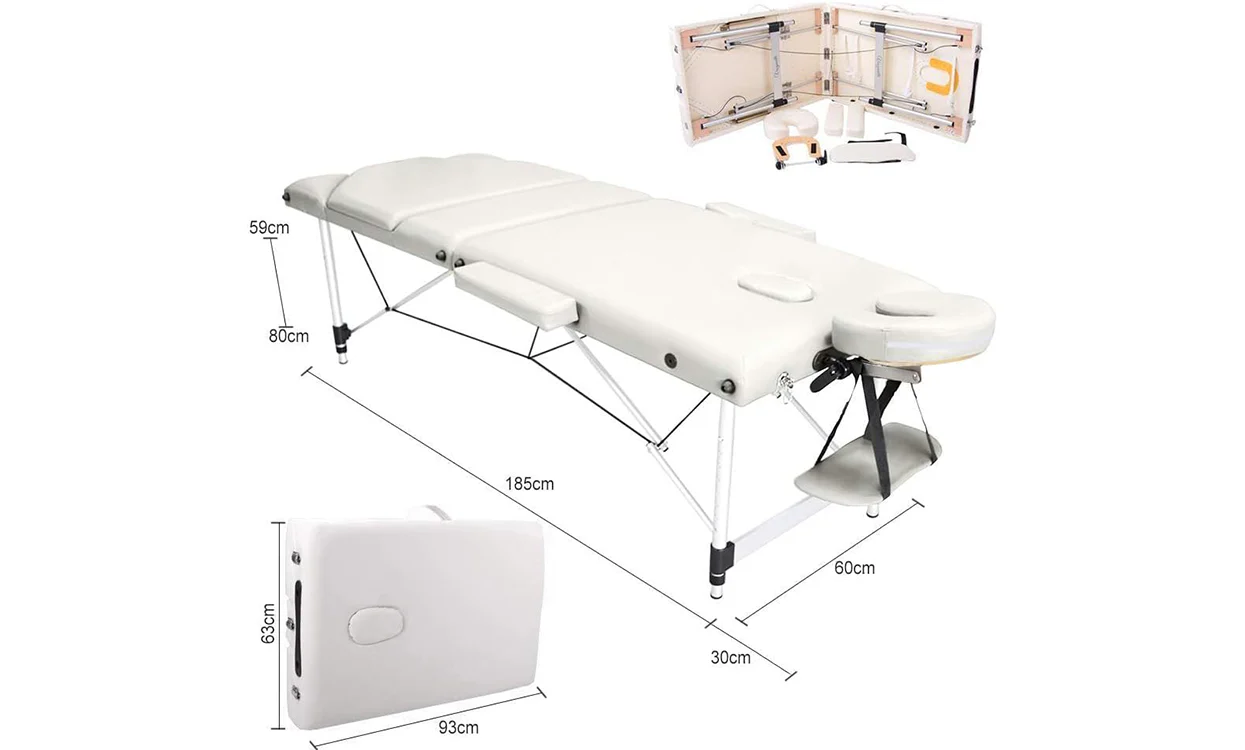 Vesgantti Portable Massage Bed Table - 3-Section Aluminium Foldable Beauty Couch for Reiki Therapy Treatment Salon Healing - Metal Headrest Support/with Carry Bag - Image 4