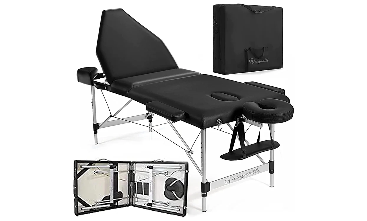 Vesgantti Portable Massage Bed Table - 3-Section Aluminium Foldable Beauty Couch for Reiki Therapy Treatment Salon Healing - Metal Headrest Support/with Carry Bag - Image 6