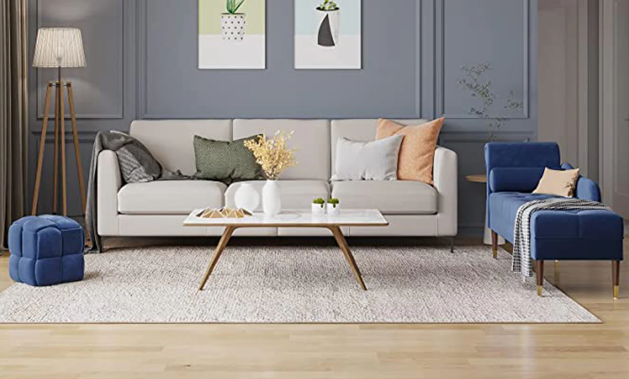 Vesgantti Velvet Chaise Longue, Indoor Lounge Sofa with Left/Right Armrest and Lumbar Pillow, Upholstered Chaise Lounge for Living Room Bedroom and Office, Tool-free Assembly - Image 5