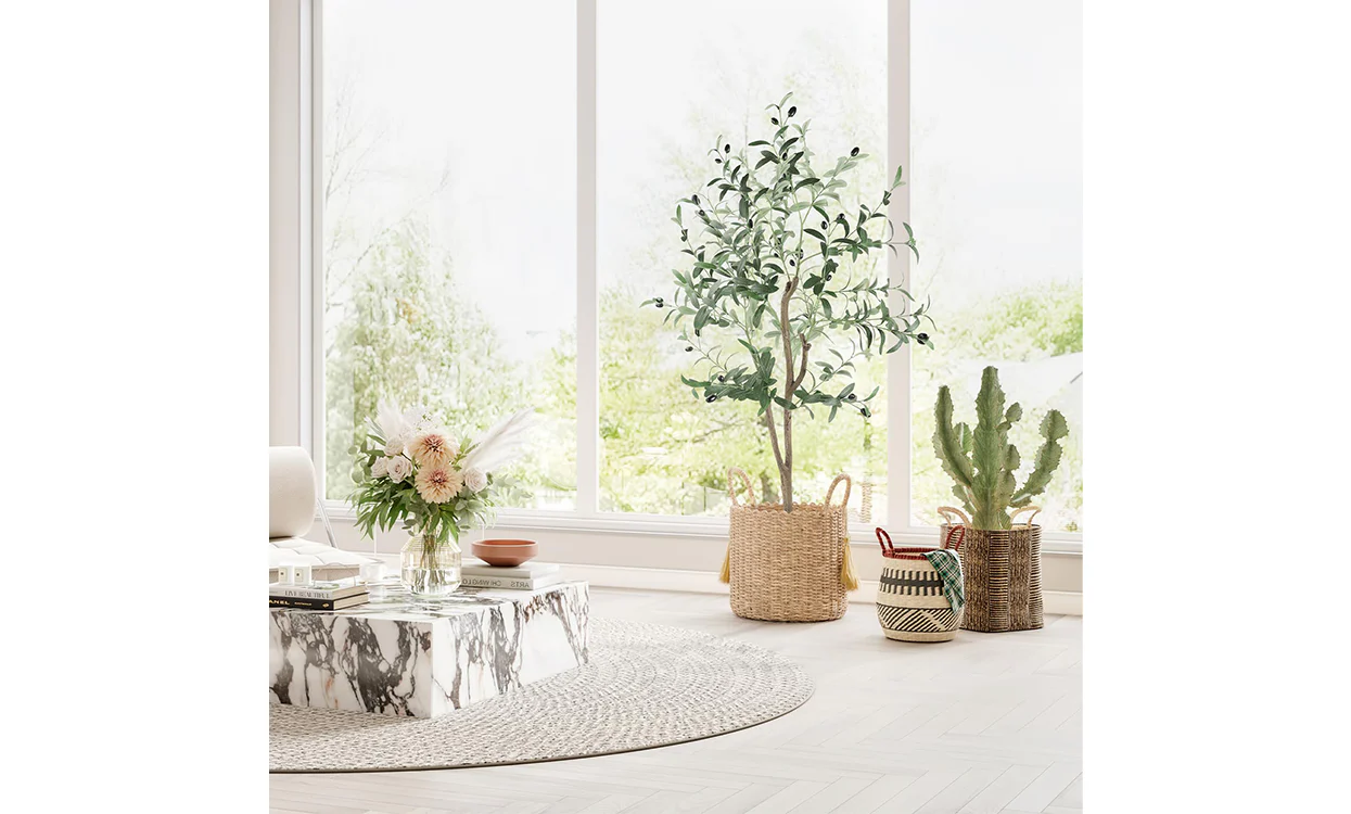 YOLEO Artificial Olive Tree Tall Faux Silk Olive Plant Lifelike Fake Tree for Home Office Indoor Decor - Image 3