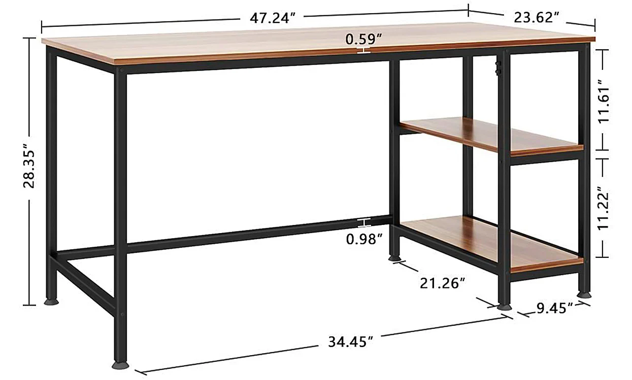 Yoleo Home Office Desk with 2 Shelves 47.2 inch Office Desk with Metal Legs Industrial Style Computer Desk Modern Steel Frame Wood Desk Compact Home Office Workstation Walnut - Image 3
