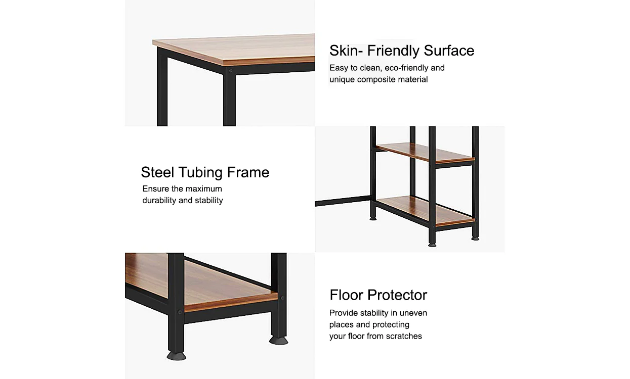 Yoleo Home Office Desk with 2 Shelves 47.2 inch Office Desk with Metal Legs Industrial Style Computer Desk Modern Steel Frame Wood Desk Compact Home Office Workstation Walnut - Image 4