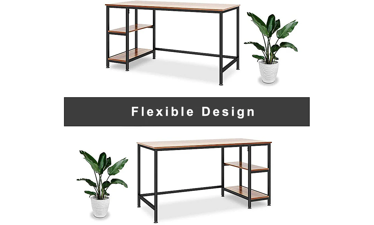 Yoleo Home Office Desk with 2 Shelves 47.2 inch Office Desk with Metal Legs Industrial Style Computer Desk Modern Steel Frame Wood Desk Compact Home Office Workstation Walnut - Image 5