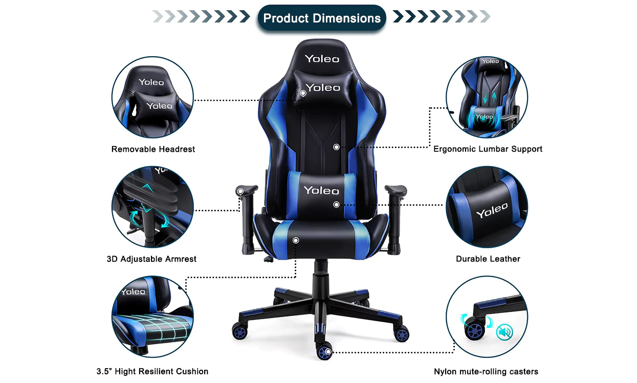 Yoleo/Bigzzia PC & Racing Game Chair-155 degree - Image 5