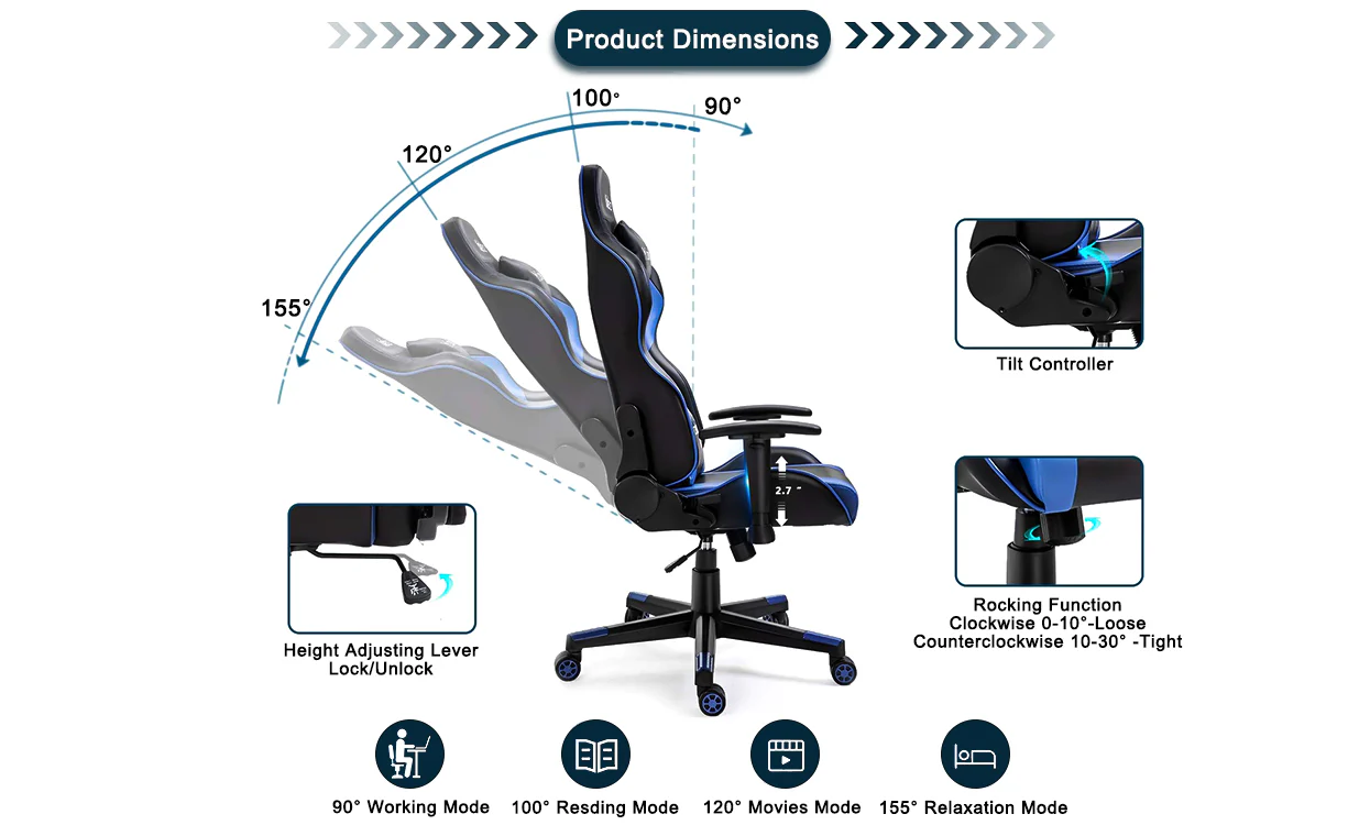 Yoleo/Bigzzia PC & Racing Game Chair-155 degree - Image 6