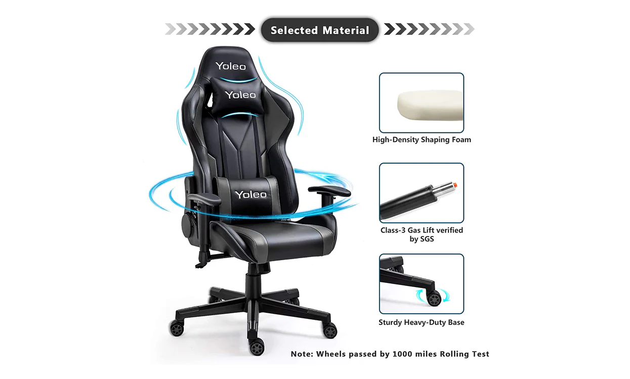 Yoleo/Bigzzia  PC & Racing Game Chair-155 Degree-Black - Image 4
