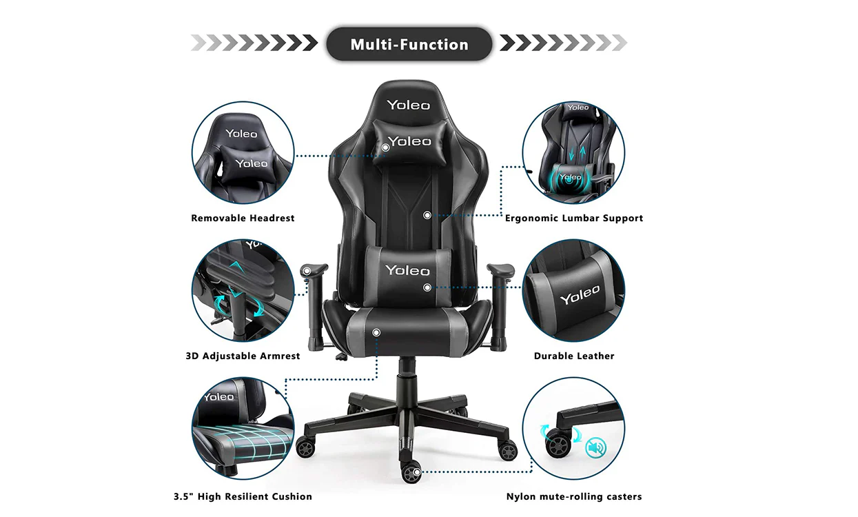 Yoleo/Bigzzia  PC & Racing Game Chair-155 Degree-Black - Image 6